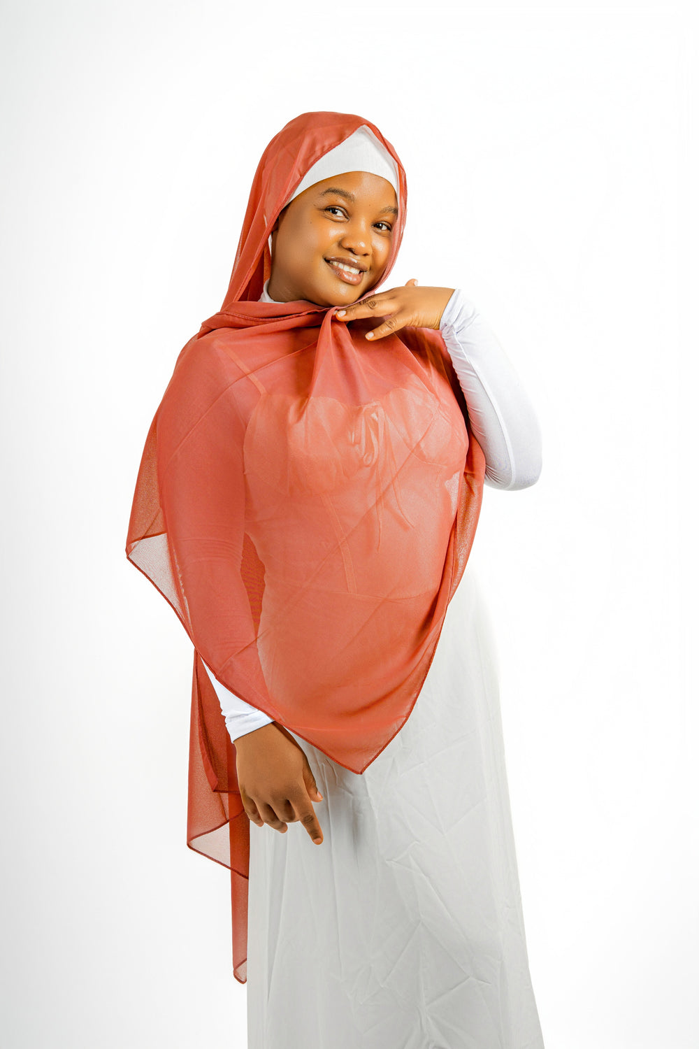 Hijab turquoise, vue de côté